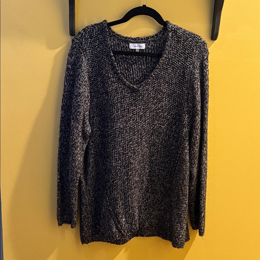 Calvin Klein Black and White Marled Knit Sweater